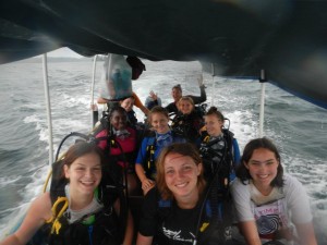The ladies of Underwater Explorers in the "lancha" before a dive