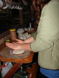At their intercultural homestay experience, students learn to make tortillas.
