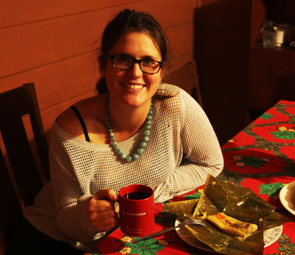 Staffer Allison tests out our Costa Rican Christmas tamales recipe!