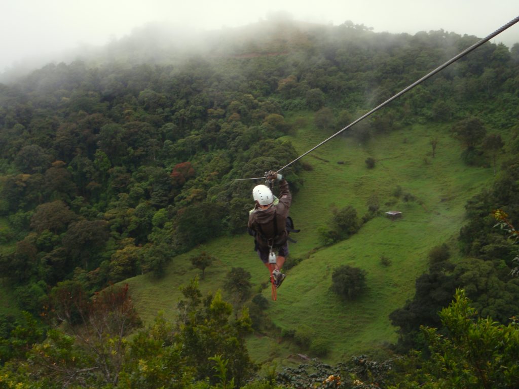 A student zip lining in Costa Rica
